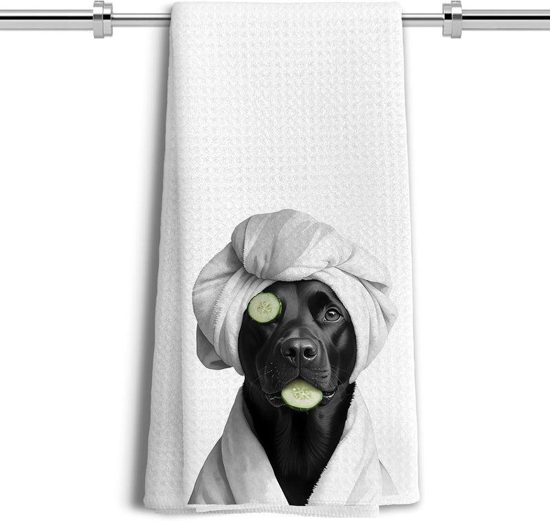 LUKIPOM Funny Black Labrador Retriever Hand Towels for Bathroom Decor, Black Lab Gifts,Dog Bathroom Decor,Dog Mom Gifts, Funny Kitchen Towels, 16x24 Inches - Image 1